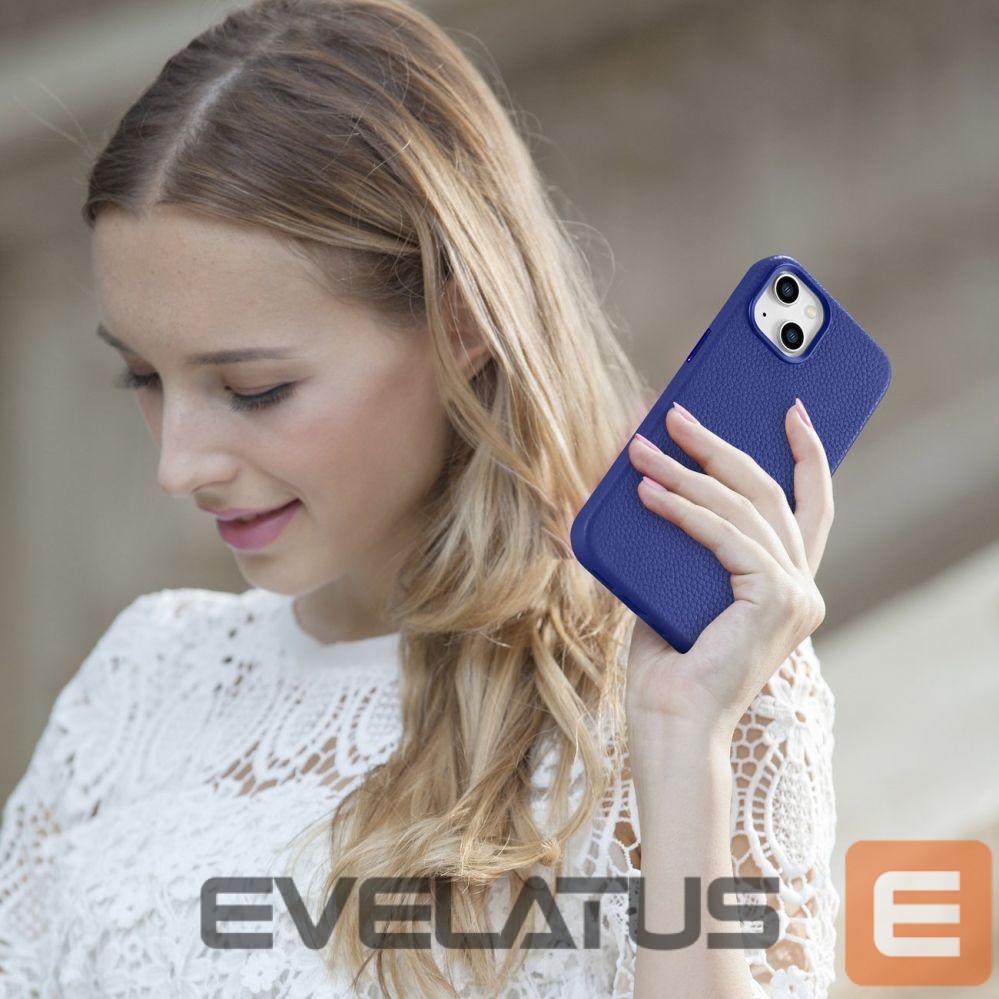 Tagakaaned iCarer iCarer Litchi Premium Leather Case iPhone 14 Plus Magnetic Leather Case with MagSafe Dark Blue (WMI14220711-DB)