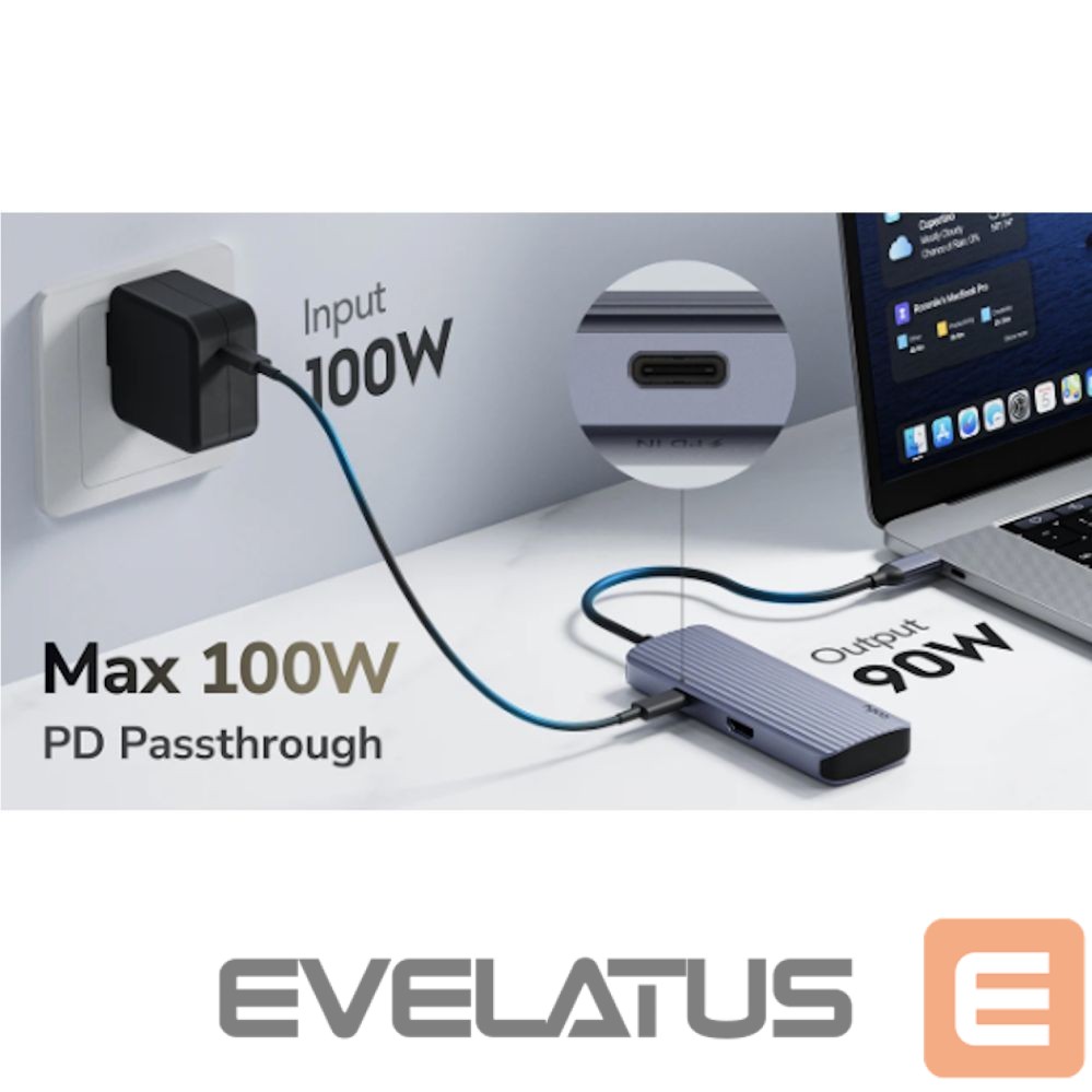 Ruuterid Cudy UH606 PortMate USB-C 6-in-1 Hub 4K 60Hz HDMI Gigabit LAN 3x USB-A Power Input Grey