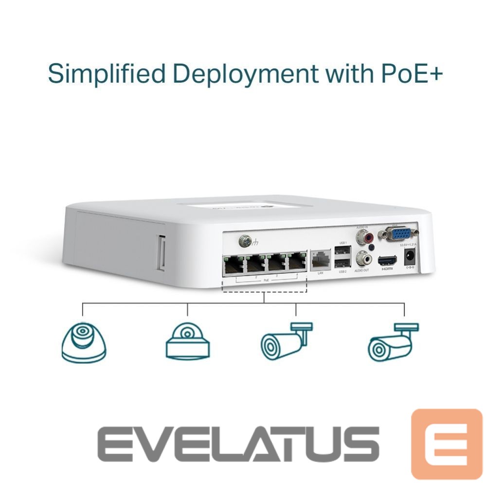 аксессуары для наблюдения TP-Link NET VIDEO RECORDER 4CH/VIGI NVR1104H-4P