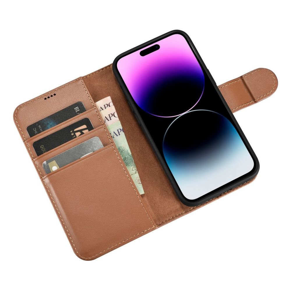 Tagakaaned iCarer iCarer Wallet Case 2in1 Cover iPhone 14 Pro Max Leather Flip Cover Anti-RFID Brown (WMI14220728-BN)