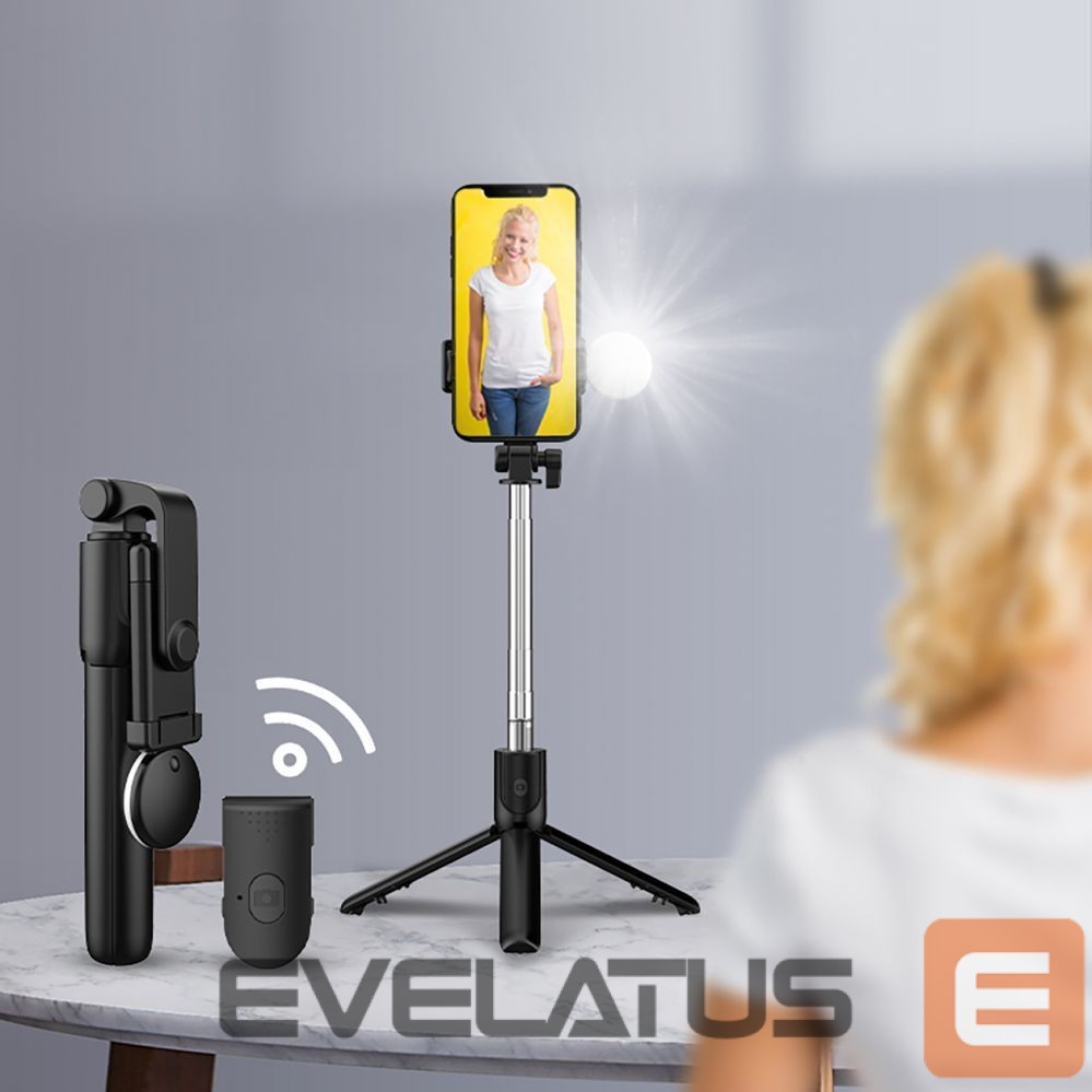 Kaameratarvik Hurtel Selfie stick WR1YXS telescopic tripod 0.71m with round lamp - black