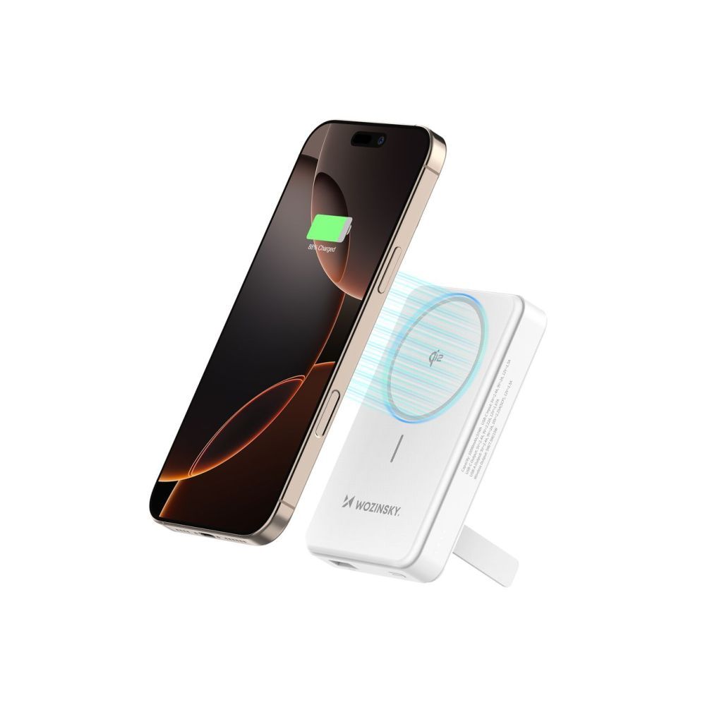 Väline aku Wozinsky Powerbank Wozinsky WLWP-10KA0Y3WS 22.5W PD Qi2 10000 mAh, with stand, 1x USB-A, 1x USB-C - white