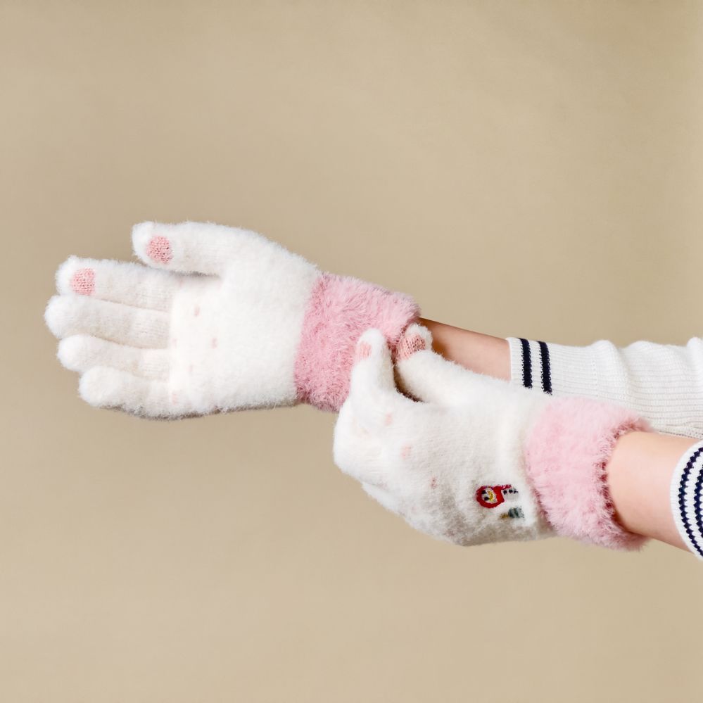 Jalgratta tarvik Hurtel Women's winter telephone gloves with a snowman and a Christmas tree - white and pink