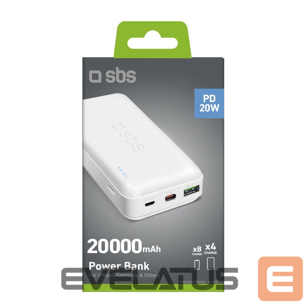 Power bank SBS Powerbank SBS TTBB20000PD20W 20000 mAh 20W Power Delivery with MicroUSB, USB-C, USB-A - white