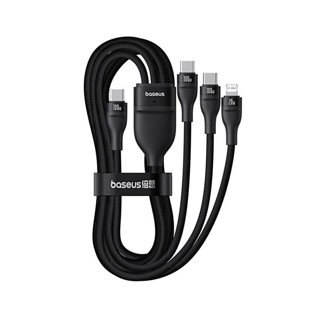 Cable Baseus Baseus Flash Series 3 3in1 cable 100W USB-C - USB-C+USB-C+ Lightning 1.5m + 3 x 0.25 m - black