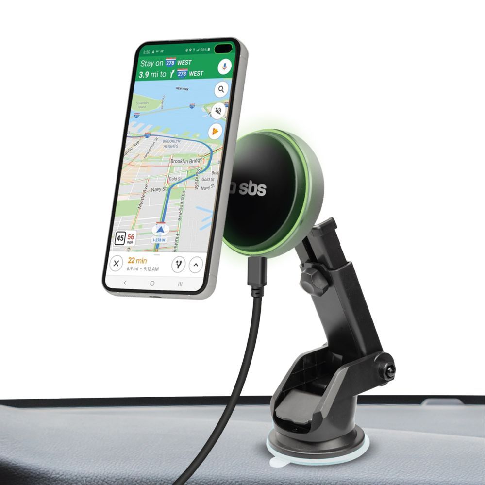 Auto holder SBS SBS TESUPMAGEXTWIR15W Telescopic Smartphone Holder with Wireless Charger, MagSafe Compatible, for Windshield and Dashboard - Black