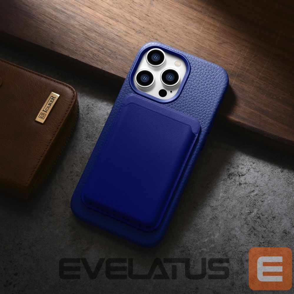 Tagakaaned iCarer iCarer Litchi Premium Leather Case iPhone 14 Pro Magnetic Leather Case with MagSafe Dark Blue (WMI14220710-DB)