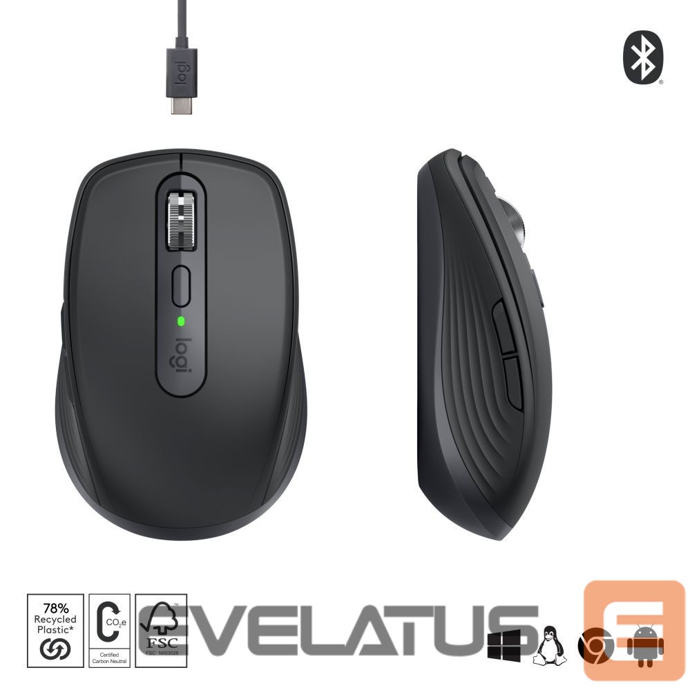 Arvutihiir Logitech MX Anywhere 3S Mouse - RF Wireless + Bluetooth, Laser, 8000 DPI, Graphite