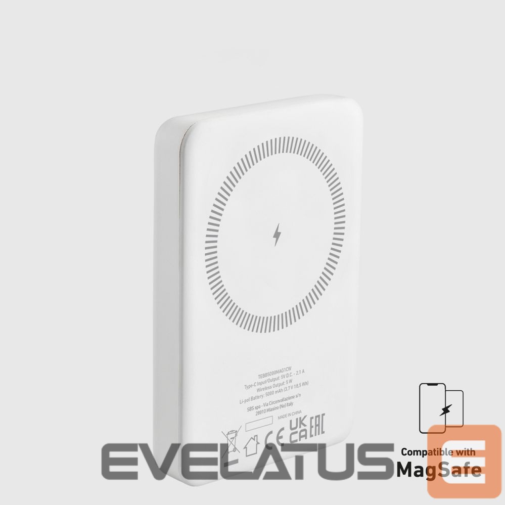 Väline aku SBS Powerbank SBS TEBB5000MAG1CW 5000 mAh USB-C, MagSafe compatible - white