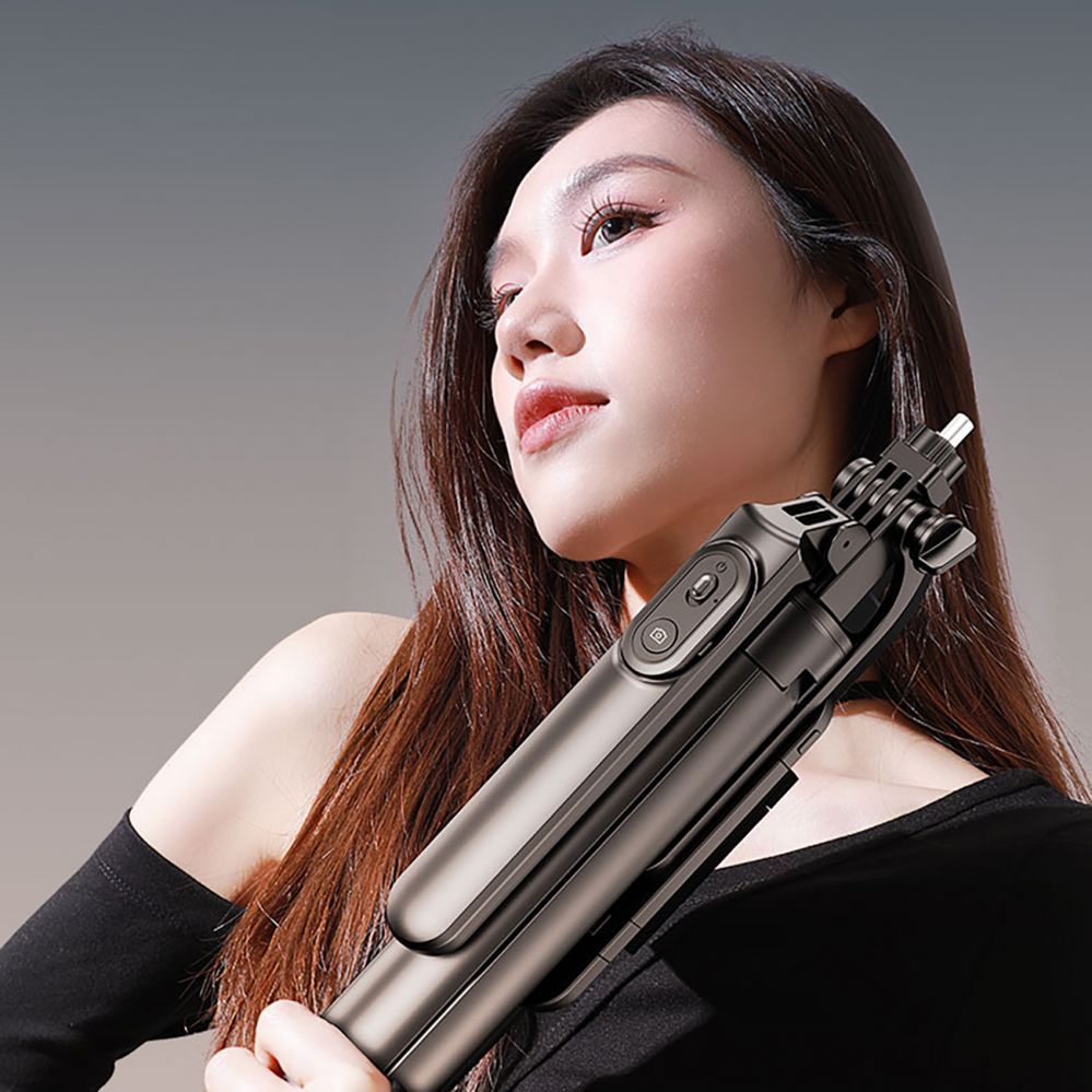 Camera accessory Hurtel Selfie stick WH181D-Y1S 1.75m aluminum alloy telescopic tripod with dual lamp and phone holder - black