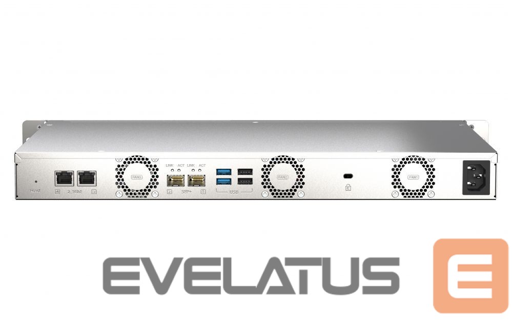 Zibatmiņa QNAP 4-Bay NAS TS-435XeU-4G Up to 4 HDD/SSD Hot-Swap, CN9130 / CN9131 ARMv8 Cortex-A72 Quad-Core, Processor frequency 2.2 GHz, 4 GB, DDR4, 2x10 Gigabit Ethernet SFP+; 2x2.5 Gigabit Ethernet; 2 x M.2 2280 1x PCIe Gen 3; 2x USB 3.2 Gen 1; 2x USB 2.0