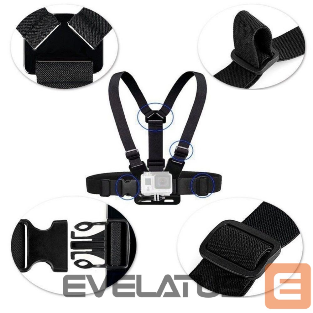 Camera accessory Hurtel Adjustable harness for a sports camera with a rotating tripod and a phone stand