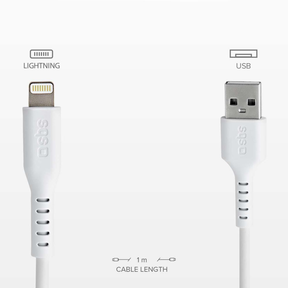 Kabelis SBS SBS TECABLEUSBIP589W USB-A - Lightning Cable - White