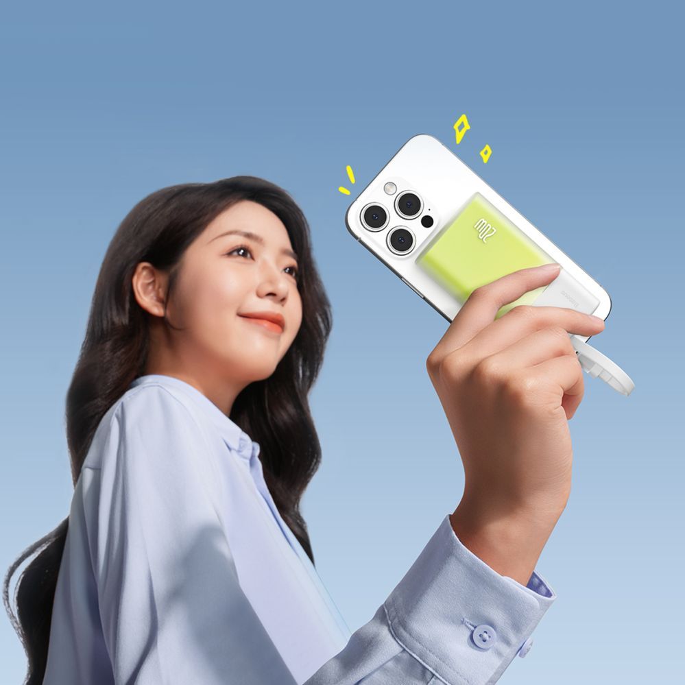 Väline aku Baseus Baseus Popsicle 5200mAh 20W Powerbank with Built-in Lightning Cable (+ White Baseus Simple USB-C - USB-C 60W/20V/3A/30cm Cable) - White-Green
