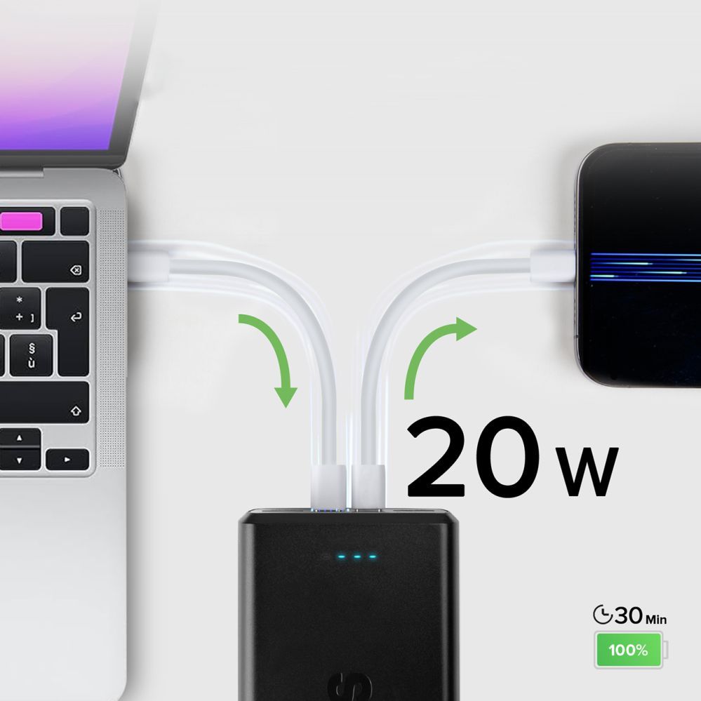 Väline aku SBS Powerbank SBS TTBB30000PD20K 30000 mAh 2 x USB-C 2 x USB-A - black