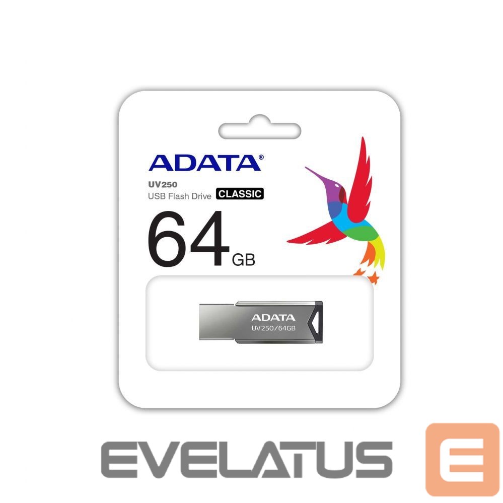 Flash drive ADATA USB Flash Drive UV250 64 GB, USB 2.0, Silver