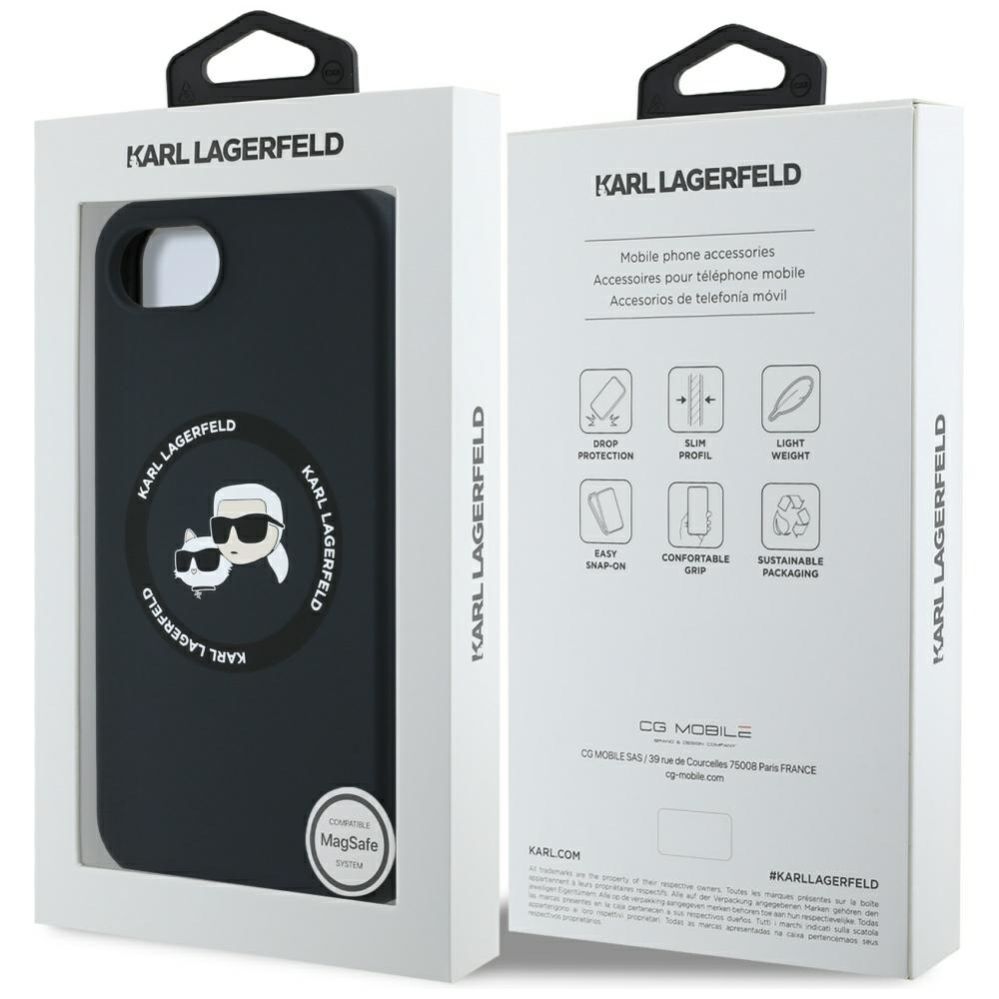 Aizmugurējais vāciņš Karl Lagerfeld Karl Lagerfeld Liquid Silicone Karl & Choupette Heads Case with MagSafe for iPhone 16e - Black