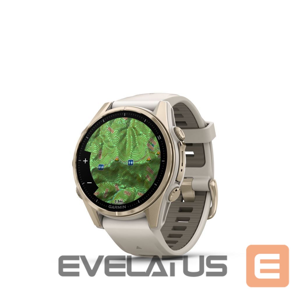 Nutikell Garmin Fenix 8 – 43 mm, AMOLED Sapphire, Soft Gold with Fog grey/dark sandstone silicone band/ 010-02903-11