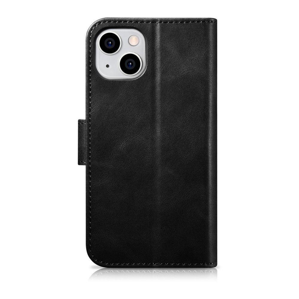 Tagakaaned iCarer - iCarer Oil Wax Wallet Case 2in1 Case iPhone 14 Leather Flip Cover Anti-RFID black (WMI14220721-BK)