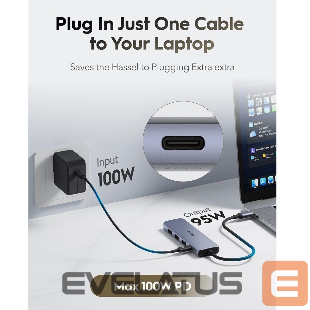 Ruuterid Cudy UH405 PortMate USB-C 5-in-1 Hub 4K HDMI USB-C PD USB-A 3.0 2.0 Aluminum Grey