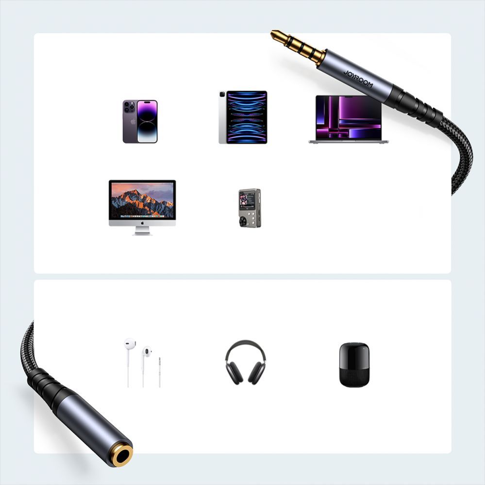 Üleminek Joyroom Joyroom stereo audio cable AUX 3.5 mm mini jack (male) - mini jack (female) 1.2 m black (SY-A09)