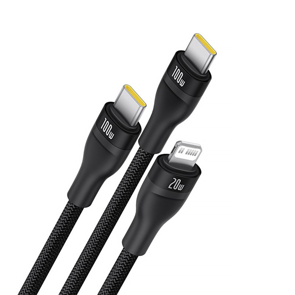 Cable Baseus Baseus Flash Series 3 3in1 cable 100W USB-C - USB-C+USB-C+ Lightning 1.5m + 3 x 0.25 m - black