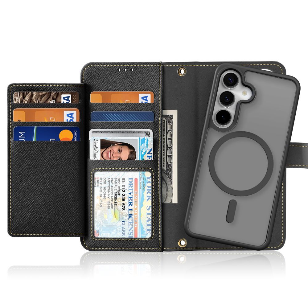 Tagakaaned Dux Ducis Dux Ducis Lawa Leather Case for Samsung Galaxy S25 with Detachable Magnetic Wallet - Black