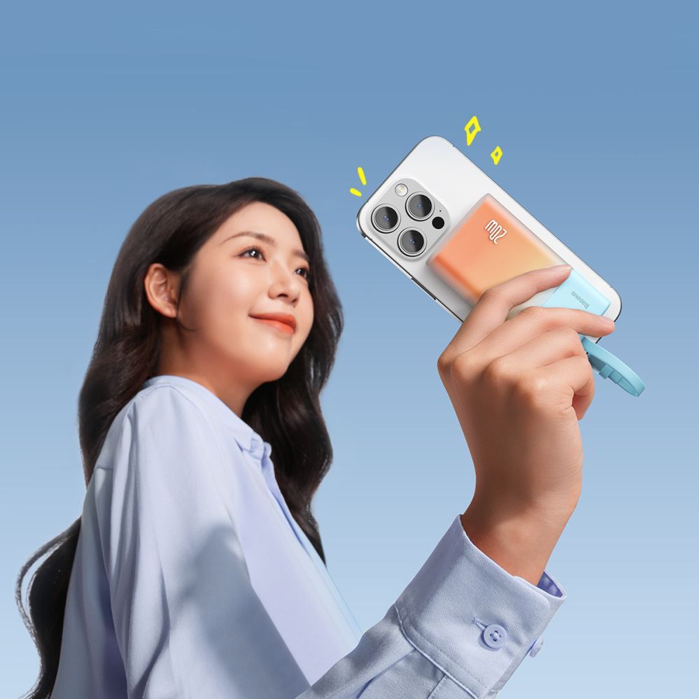 Väline aku Baseus Baseus Popsicle 5200mAh 20W Powerbank with Built-in Lightning Cable (+ White Baseus Simple USB-C - USB-C 60W/20V/3A/30cm Cable) - Blue-Orange