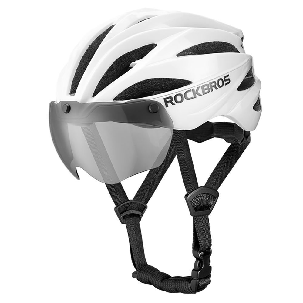 Bicycle accessory Rockbros Rockbros Bike Helmet with Visor, Detachable UV Goggles, Unisex, Glossy - White