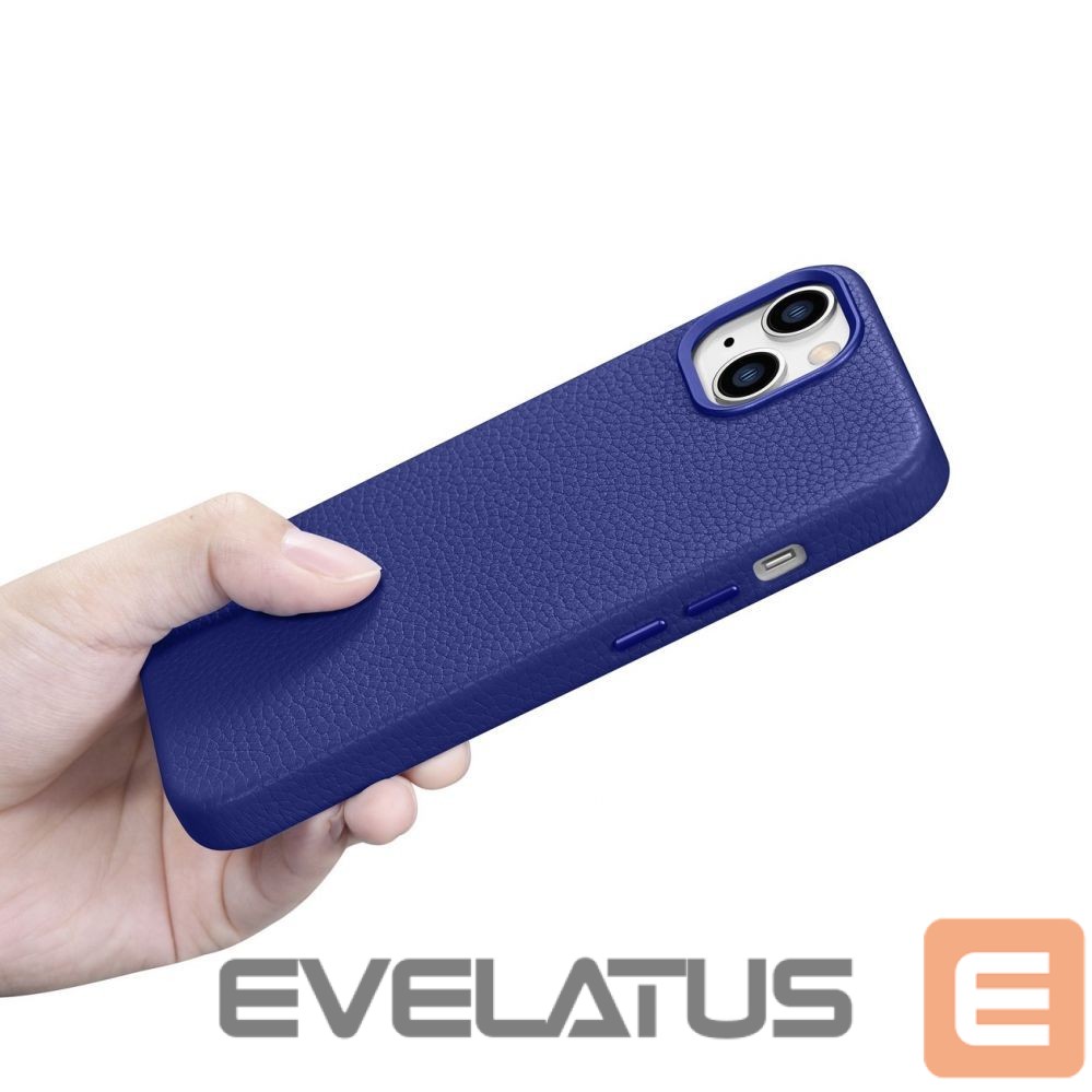 Tagakaaned iCarer iCarer Litchi Premium Leather Case iPhone 14 Plus Magnetic Leather Case with MagSafe Dark Blue (WMI14220711-DB)