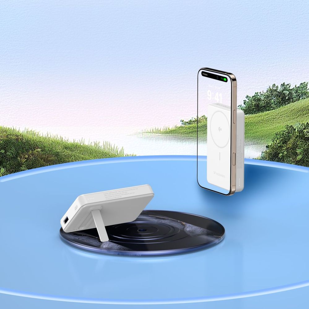 Väline aku Wozinsky Powerbank Wozinsky WLWP-10KA0Y3WS 22.5W PD Qi2 10000 mAh, with stand, 1x USB-A, 1x USB-C - white