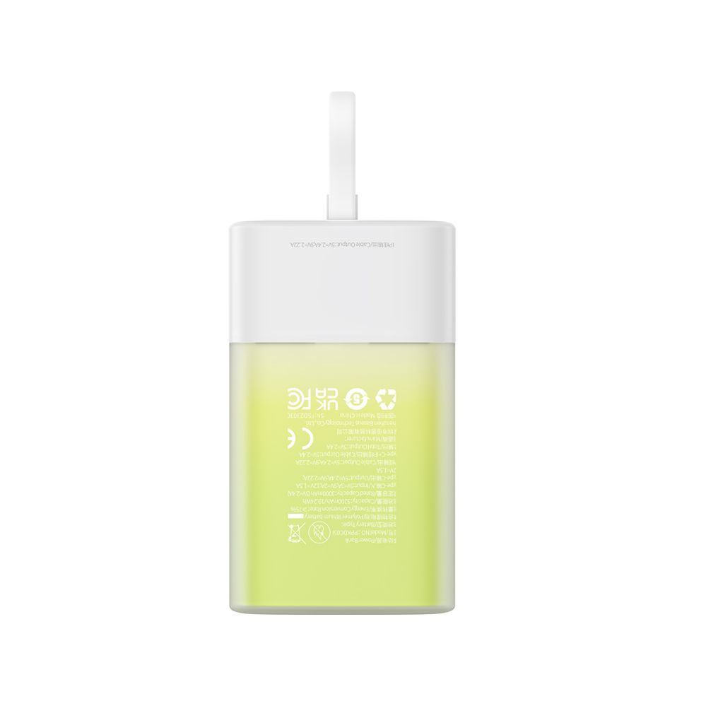 Väline aku Baseus Baseus Popsicle 5200mAh 20W Powerbank with Built-in Lightning Cable (+ White Baseus Simple USB-C - USB-C 60W/20V/3A/30cm Cable) - White-Green