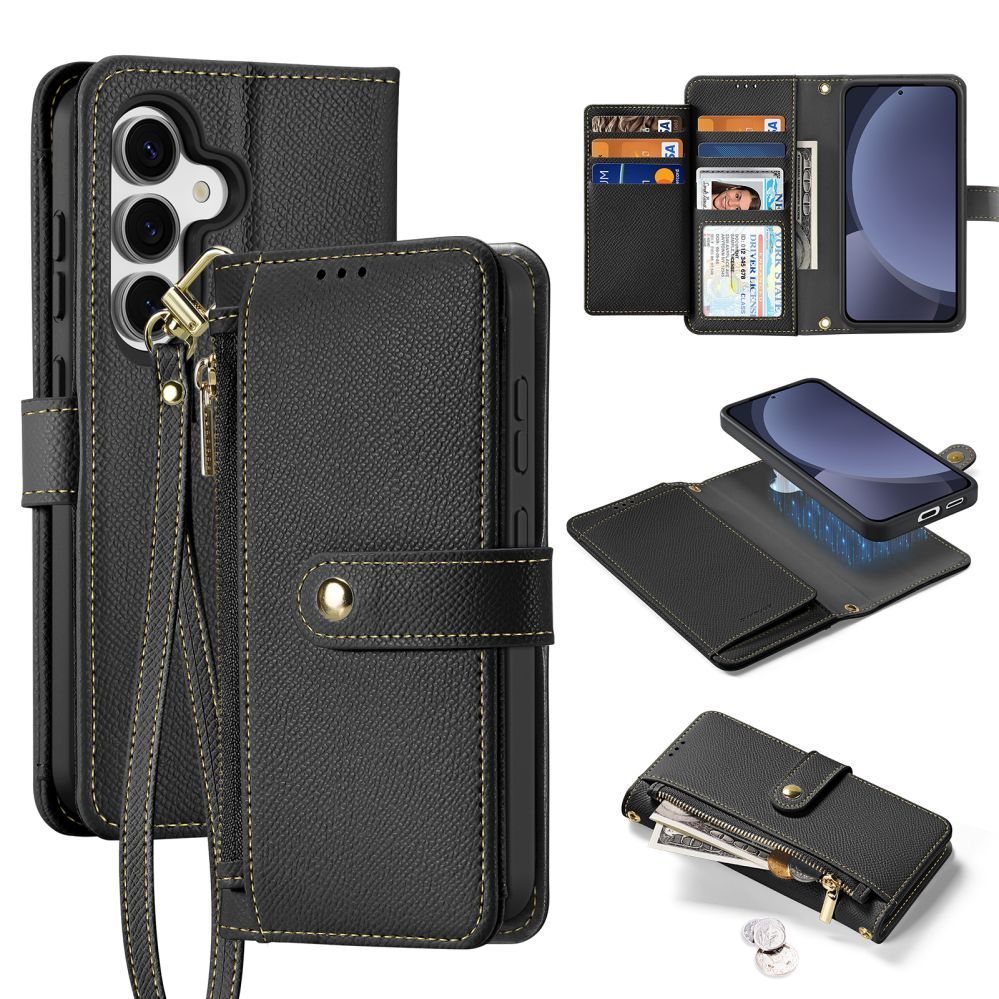 Tagakaaned Dux Ducis Dux Ducis Lawa Leather Case for Samsung Galaxy S25+ with Detachable Magnetic Wallet - Black