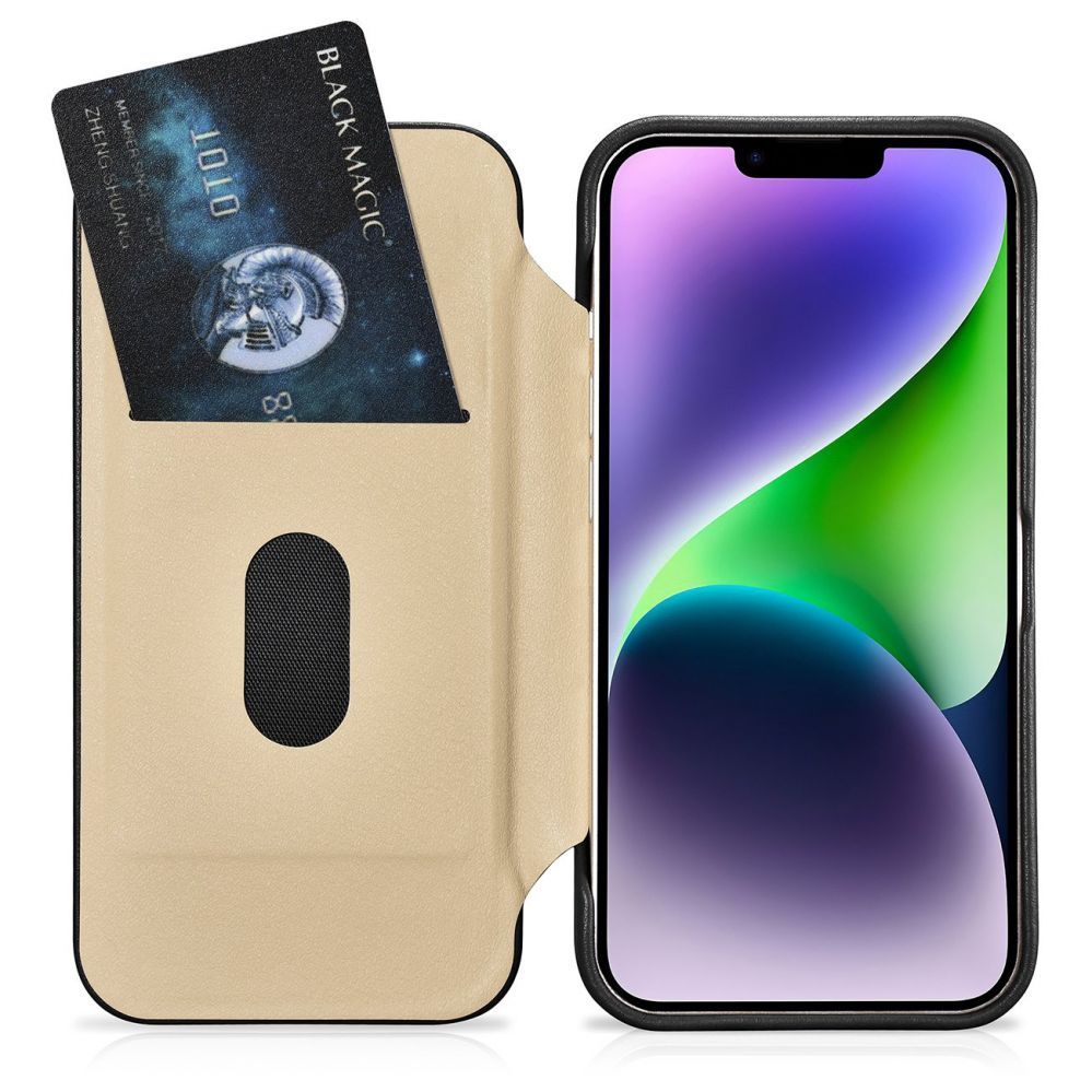 Tagakaaned iCarer iCarer CE Premium Leather Folio Case iPhone 14 Plus Magnetic Flip Leather Folio Case MagSafe black (WMI14220715-BK)