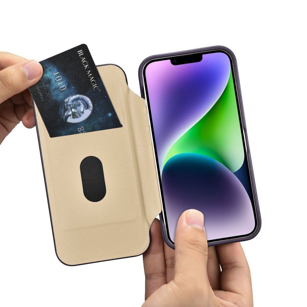 Back panel cover iCarer iCarer CE Premium Leather Folio Case iPhone 14 Plus Magnetic Flip Leather Folio Case MagSafe Dark Purple (WMI14220715-DP)