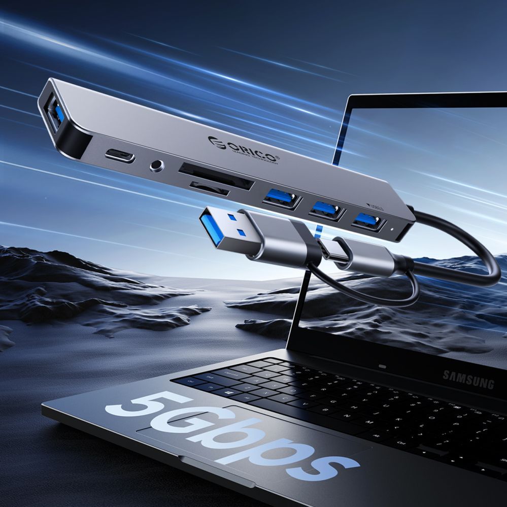 Üleminek Orico Orico YSB4-U2 USB-A/USB-C Hub Docking Station 2x USB-A 2.0 + 1x USB-A 3.0 + 1x USB-C 2.0 + 1x USB-C - Gray