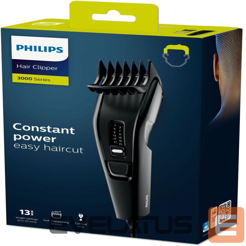 Juukselõikur Philips Hair Clipper HC3510/15 Series 3000 Corded, Step precise 2 mm, 13, Black