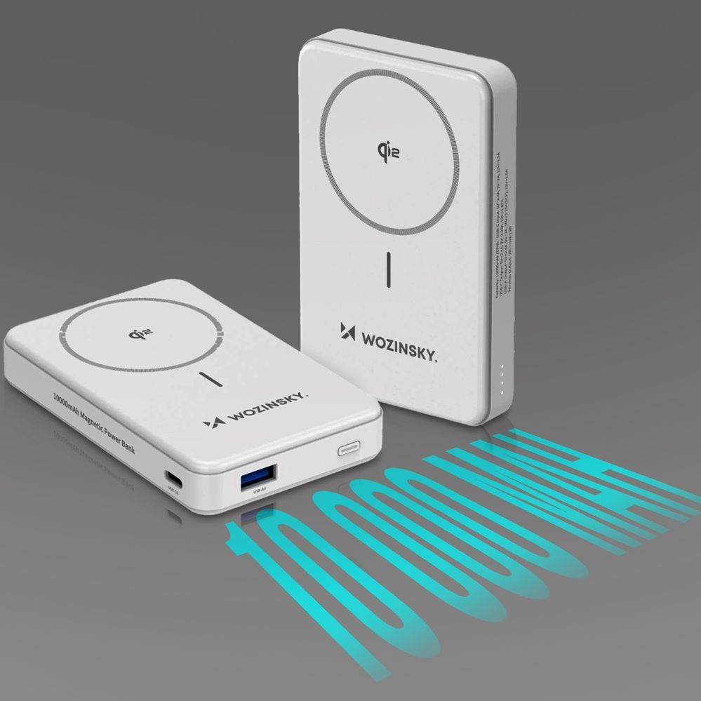 Väline aku Wozinsky Powerbank Wozinsky WLWP-10KA0Y3WS 22.5W PD Qi2 10000 mAh, with stand, 1x USB-A, 1x USB-C - white