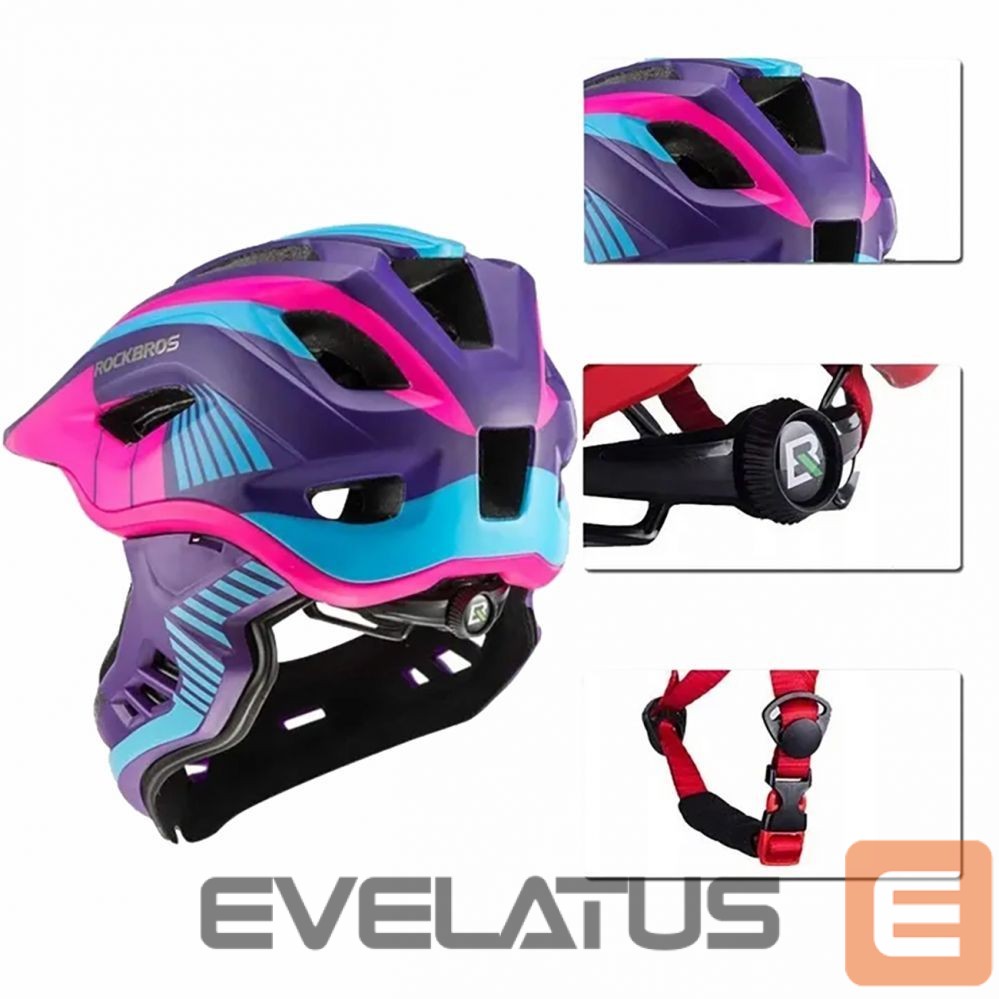 Cita prece Rockbros Rockbros TT-32SBPP-S children's bicycle helmet with detachable chinbar, size S - purple-pink