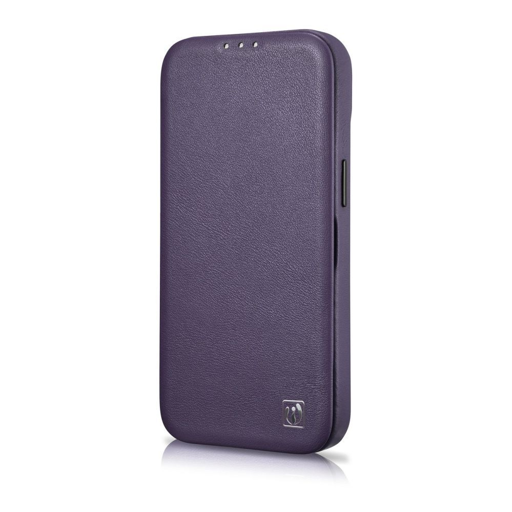 Back panel cover iCarer iCarer CE Premium Leather Folio Case iPhone 14 Plus Magnetic Flip Leather Folio Case MagSafe Dark Purple (WMI14220715-DP)