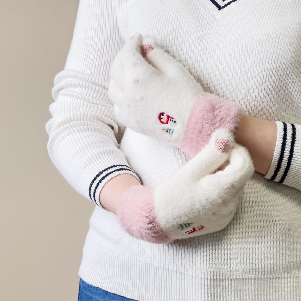 Jalgratta tarvik Hurtel Women's winter telephone gloves with a snowman and a Christmas tree - white and pink