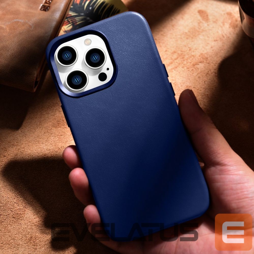 Aizmugurējais vāciņš iCarer iCarer Case Leather Cover Genuine Leather Case for iPhone 14 Pro Max blue (WMI14220708-BU) (MagSafe compatible)