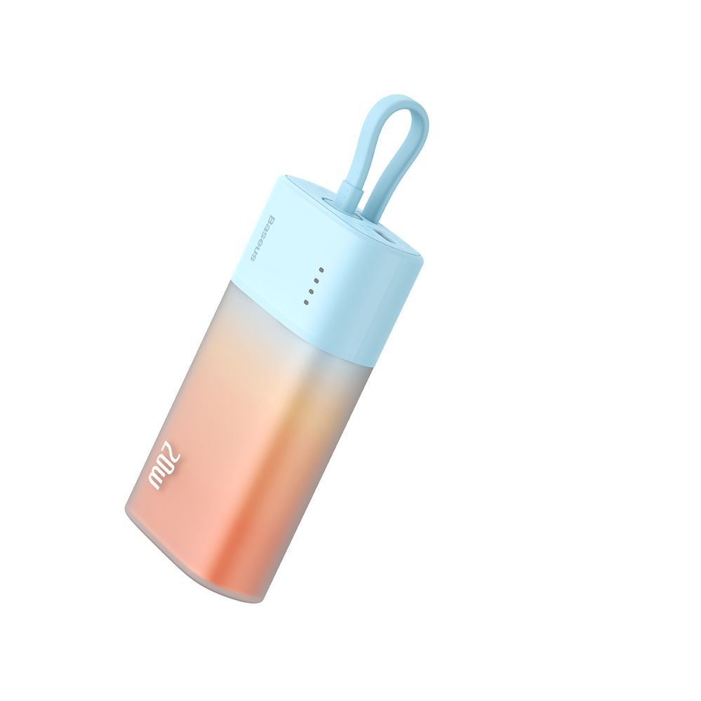 Väline aku Baseus Baseus Popsicle 5200mAh 20W Powerbank with Built-in Lightning Cable (+ White Baseus Simple USB-C - USB-C 60W/20V/3A/30cm Cable) - Blue-Orange
