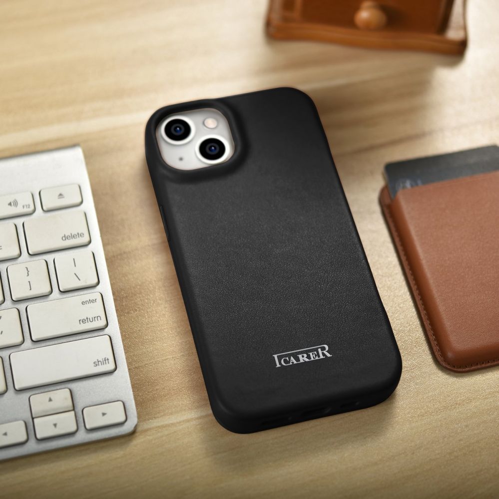 Tagakaaned iCarer iCarer CE Premium Leather Folio Case iPhone 14 Plus Magnetic Flip Leather Folio Case MagSafe black (WMI14220715-BK)