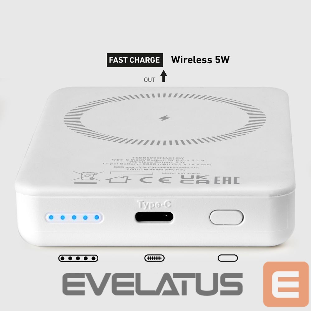 Väline aku SBS Powerbank SBS TEBB5000MAG1CW 5000 mAh USB-C, MagSafe compatible - white