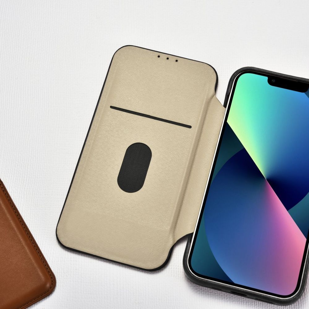 Back panel cover iCarer iCarer CE Oil Wax Premium Leather Folio Case Leather Case iPhone 14 Plus Magnetic Flip MagSafe Black (AKI14220707-BK)