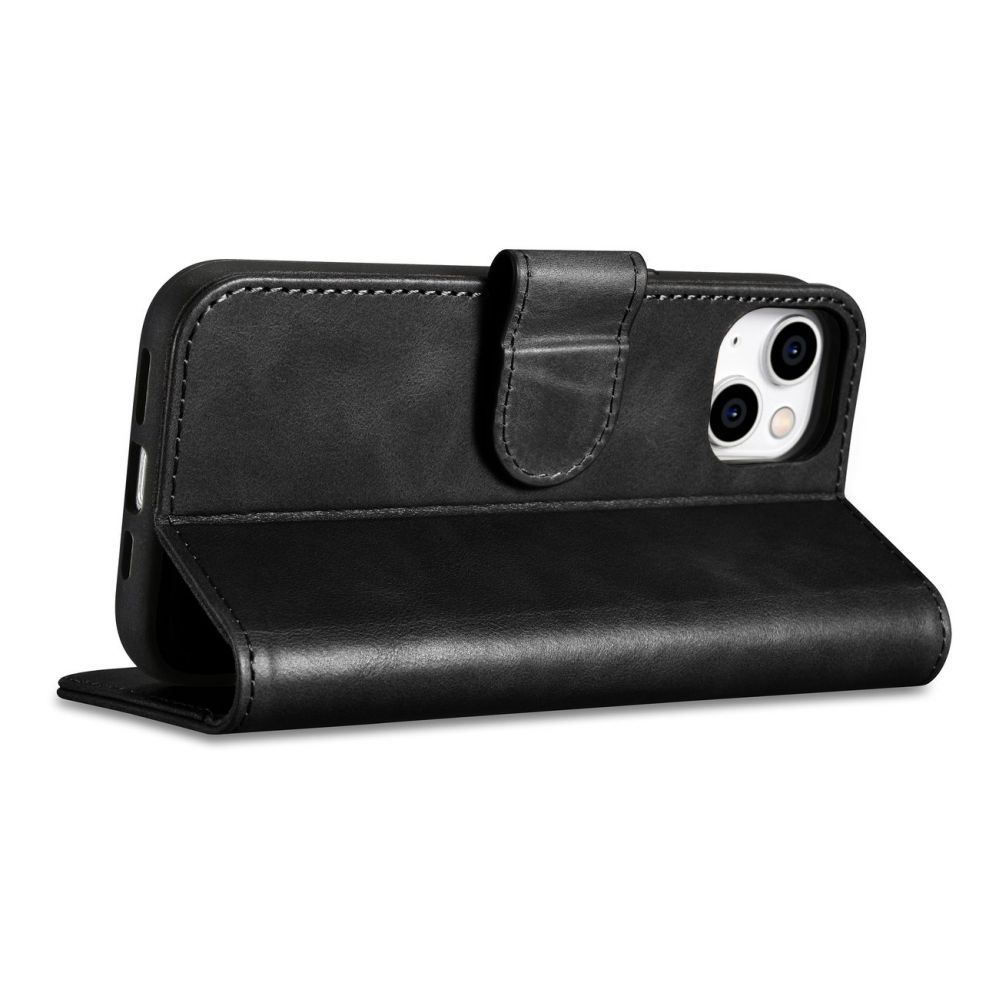 Tagakaaned iCarer - iCarer Oil Wax Wallet Case 2in1 Case iPhone 14 Leather Flip Cover Anti-RFID black (WMI14220721-BK)