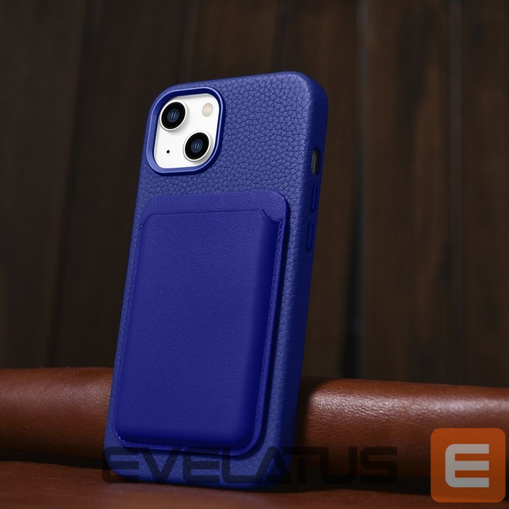 Tagakaaned iCarer iCarer Litchi Premium Leather Case iPhone 14 Plus Magnetic Leather Case with MagSafe Dark Blue (WMI14220711-DB)