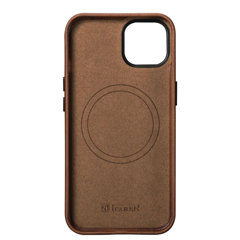 Tagakaaned iCarer iCarer Oil Wax Premium Leather Case iPhone 14 Plus Magnetic Leather Case with MagSafe Brown (WMI14220703-RB)