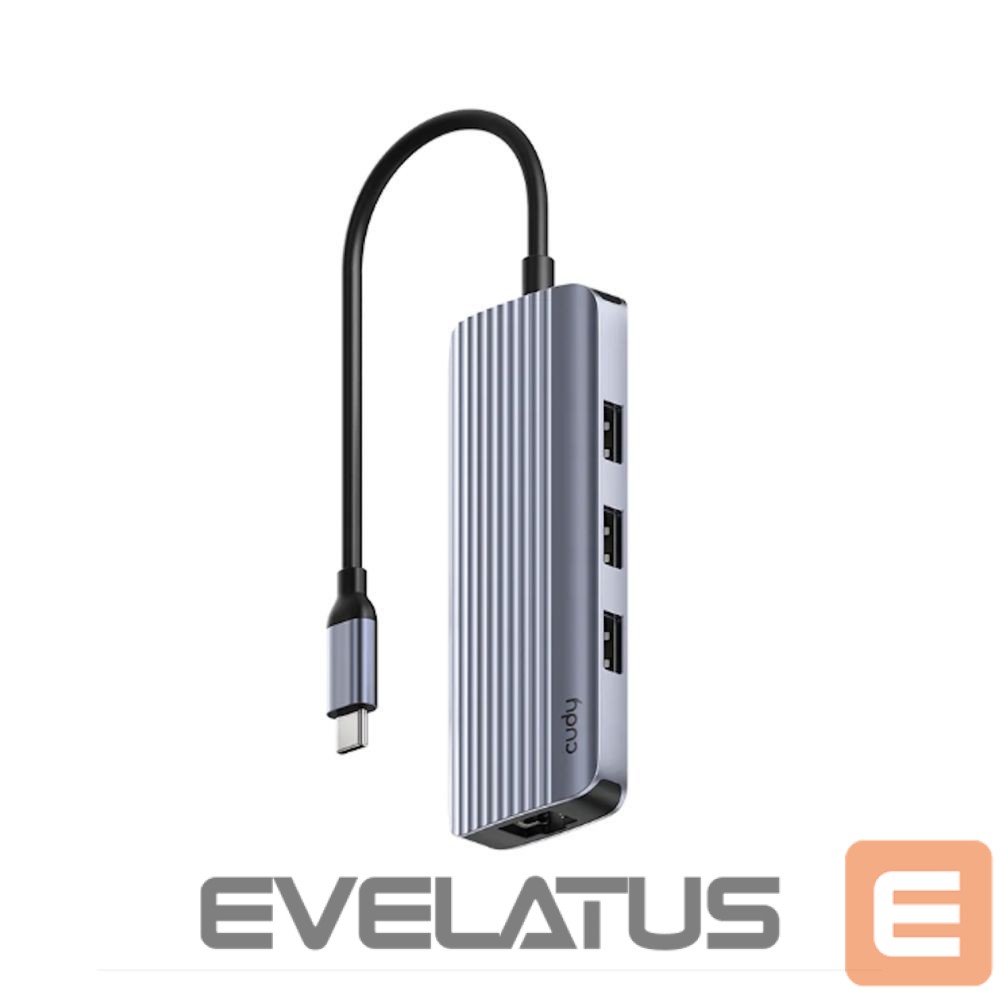 Ruuterid Cudy UH606 PortMate USB-C 6-in-1 Hub 4K 60Hz HDMI Gigabit LAN 3x USB-A Power Input Grey